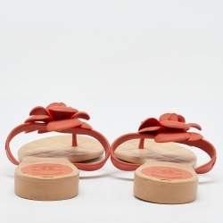 Chanel Orange Rubber Camellia Flat Thong Sandals Size 40