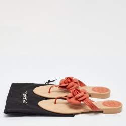 Chanel Orange Rubber Camellia Flat Thong Sandals Size 40