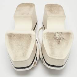 Chanel White/Black Leather and Patent Leather Slingback Sandals Size 37