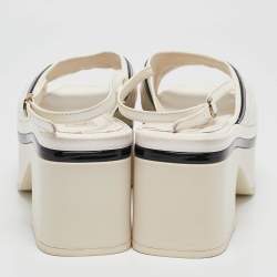 Chanel White/Black Leather and Patent Leather Slingback Sandals Size 37