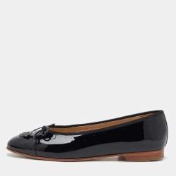 Pre Owned Chanel Black Patent Leather CC Ballet Flats Size 38