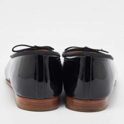 Pre Owned Chanel Black Patent Leather CC Ballet Flats Size 38