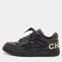 Chanel Black Leather Perforated CC Lace Up Sneakers Size 38