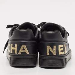 Chanel Black Leather Perforated CC Lace Up Sneakers Size 38