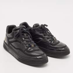 Chanel Black Leather Perforated CC Lace Up Sneakers Size 38