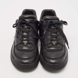 Chanel Black Leather Perforated CC Lace Up Sneakers Size 38