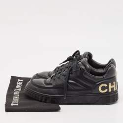 Chanel Black Leather Perforated CC Lace Up Sneakers Size 38