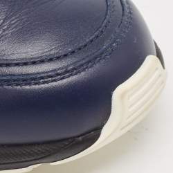 Pre Owned Chanel Blue Leather and Satin Lace Up Sneakers Size 42