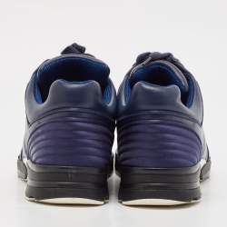 Pre Owned Chanel Blue Leather and Satin Lace Up Sneakers Size 42