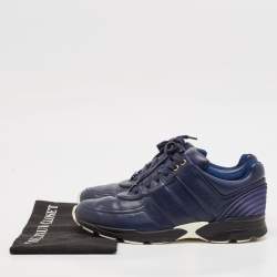 Pre Owned Chanel Blue Leather and Satin Lace Up Sneakers Size 42