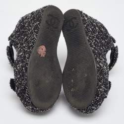 Chanel Black Quilted Tweed CC Platform Wedge Sandals Size 37