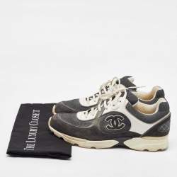Chanel Grey/White Canvas And Suede CC Logo Lace Up Sneakers Size 42