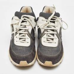 Chanel Grey/White Canvas And Suede CC Logo Lace Up Sneakers Size 42