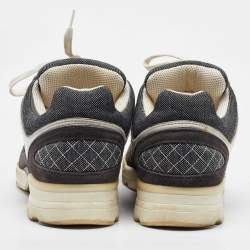 Chanel Grey/White Canvas And Suede CC Logo Lace Up Sneakers Size 42