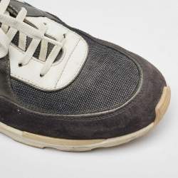 Chanel Grey/White Canvas And Suede CC Logo Lace Up Sneakers Size 42