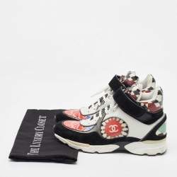 Pre Owned Chanel Multicolor Printed Leather and Suede CC High Top Sneakers Size 37