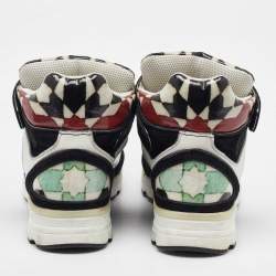 Pre Owned Chanel Multicolor Printed Leather and Suede CC High Top Sneakers Size 37