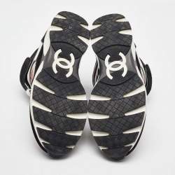 Pre Owned Chanel Multicolor Printed Leather and Suede CC High Top Sneakers Size 37