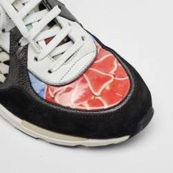 Pre Owned Chanel Multicolor Printed Leather and Suede CC High Top Sneakers Size 37