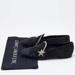 Chanel Black Canvas and Suede Star and Crystal Embellished Ballet Flats Size 36.5