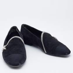 Chanel Black Canvas and Suede Star and Crystal Embellished Ballet Flats Size 36.5