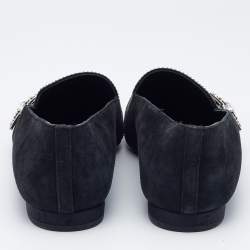 Chanel Black Canvas and Suede Star and Crystal Embellished Ballet Flats Size 36.5