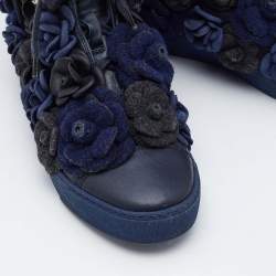 Chanel Black/Blue Leather CC Camellia High Top Sneakers Size 38