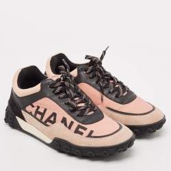 Chanel Multicolor Nylon and Suede Logo Lace Up Sneakers Size 37.5