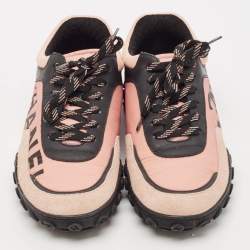 Chanel Multicolor Nylon and Suede Logo Lace Up Sneakers Size 37.5