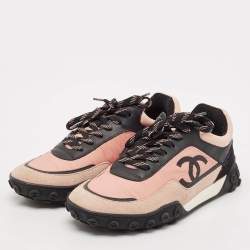 Chanel Multicolor Nylon and Suede Logo Lace Up Sneakers Size 37.5