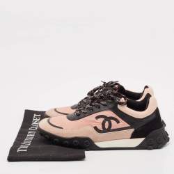 Chanel Multicolor Nylon and Suede Logo Lace Up Sneakers Size 37.5