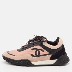 Chanel Multicolor Nylon and Suede Logo Lace Up Sneakers Size 37.5