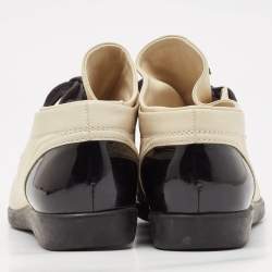 Pre Owned Chanel Black/Cream Leather and Patent Cap Toe Lace Up Sneakers Size 38