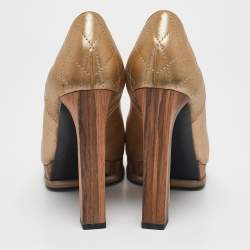 Chanel Metallic Gold/Bronze Quilted Leather CC Platform Pumps Size 38