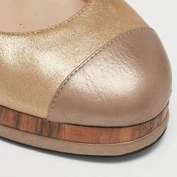 Chanel Metallic Gold/Bronze Quilted Leather CC Platform Pumps Size 38