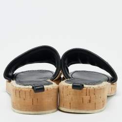 Pre Owned Chanel White Tweed Chain Detail Cork Slide Sandals Size 38.5