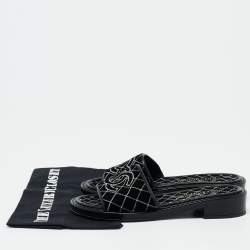 Pre Owned Chanel Black Velvet CC Slide Sandals Size 39