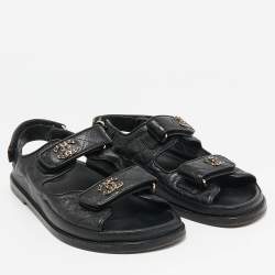مملوكة مسبقًا Chanel Black Quilted Leather CC Dad Sandals Size 37.5