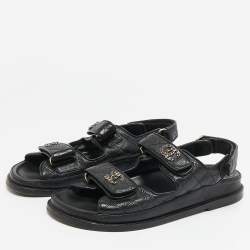 مملوكة مسبقًا Chanel Black Quilted Leather CC Dad Sandals Size 37.5
