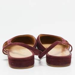 Pre Owned Chanel Gold/Burgundy Suede and Leather CC Slingback Flats Size 41