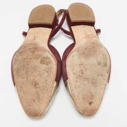 Pre Owned Chanel Gold/Burgundy Suede and Leather CC Slingback Flats Size 41