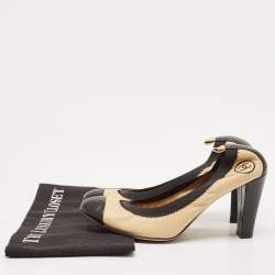 Chanel Beige/Black Leather Elastic Scrunch Pumps Size 38