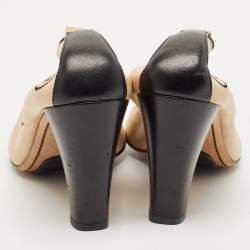 Chanel Beige/Black Leather Elastic Scrunch Pumps Size 38