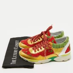 Chanel Multicolor Tweed Fabric and Leather CC Lace Up Sneakers Size 37
