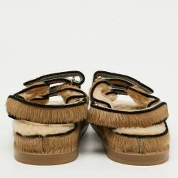Chanel Beige Calf Hair CC Chain Link Logo Dad Flat Sandals Size 37