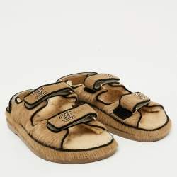Chanel Beige Calf Hair CC Chain Link Logo Dad Flat Sandals Size 37