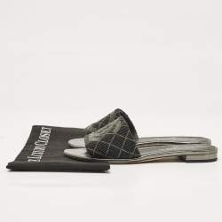 Chanel Metallic Grey Leather Interlocking CC Logo Flat Slides Size 38