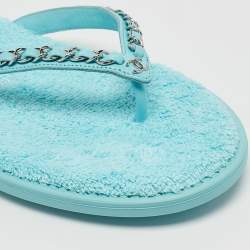 Chanel Light Blue Leather Chain Link Flat Thong Sandals Size 41