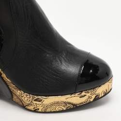 Chanel Black Leather Baroque Style Tall Boots Size 38.5