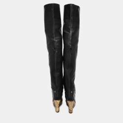 Chanel Black Leather Baroque Style Tall Boots Size 38.5